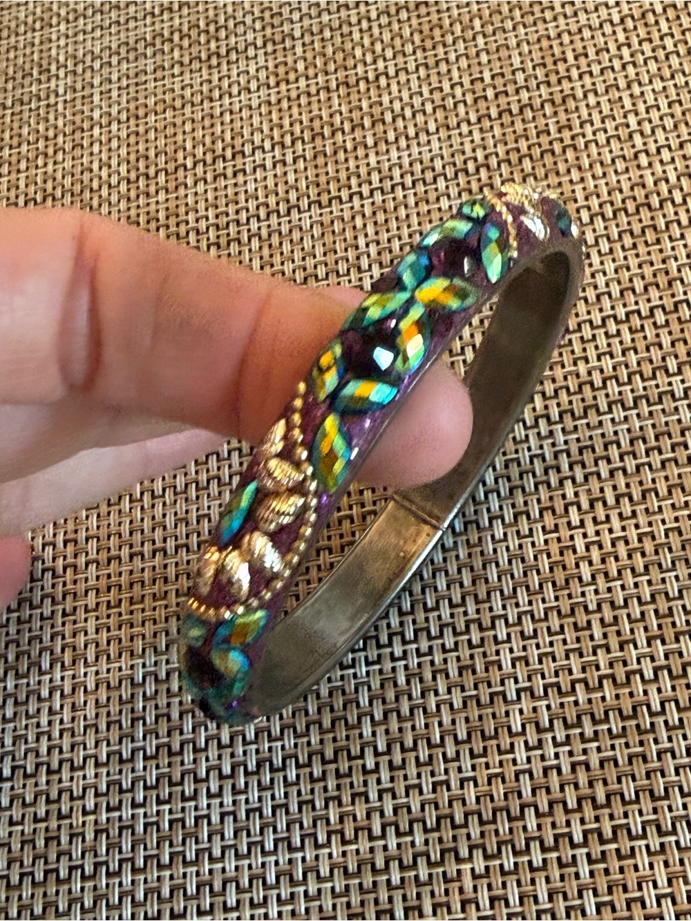 Multi-Color Beaded Floral Bangle Bracelet